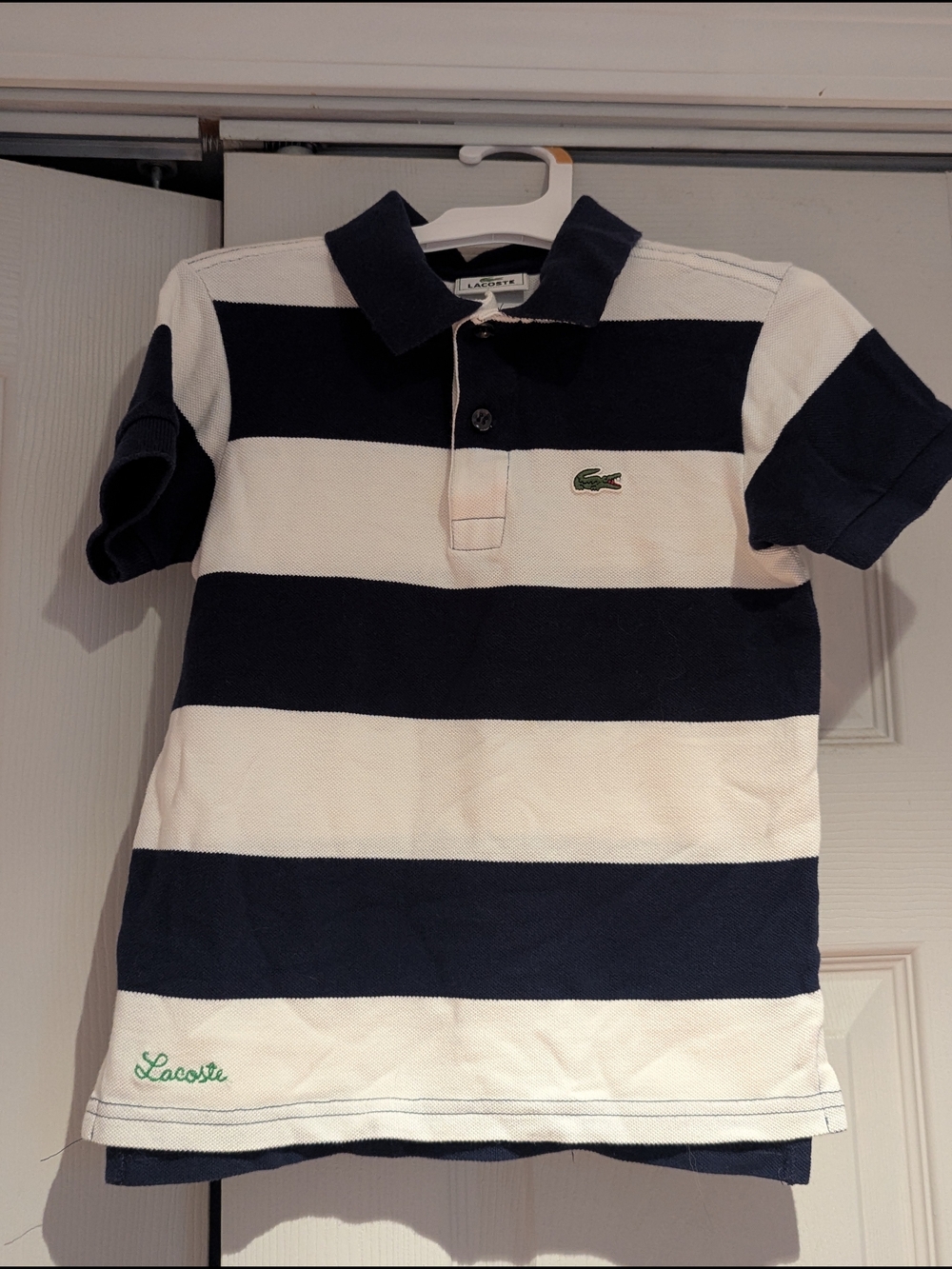 Lacoste Kids Navy & White Striped Polo Shirt